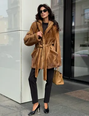 Норка жакет шалевый воротник - цвет Gold - фото 6