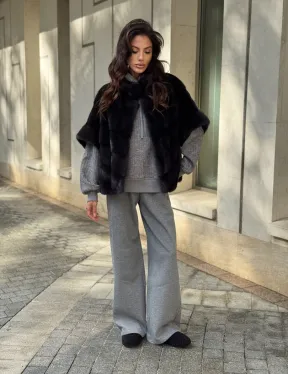 Женская меховая норковая куртка -темный графит - фото 10