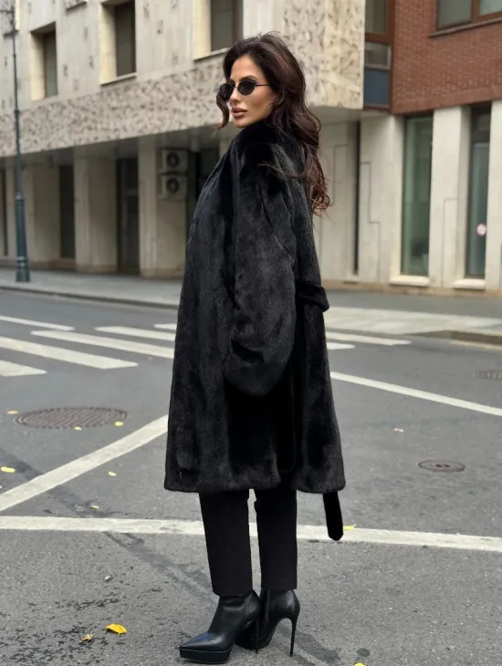 Норковая шуба средняя длина - черная - фото 6