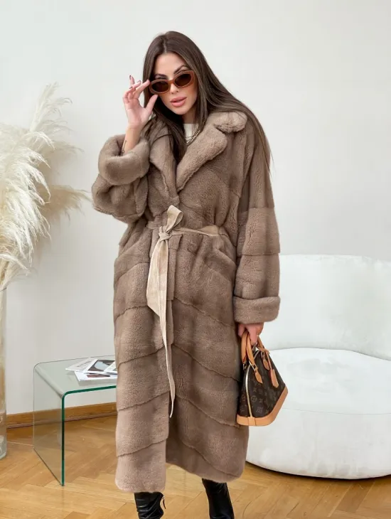 Шуба кимоно из скандинавской норки в цвете пастель - фото 3