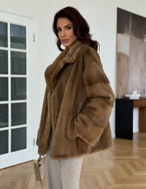 Бежевая короткая норковая шуба - фото 9