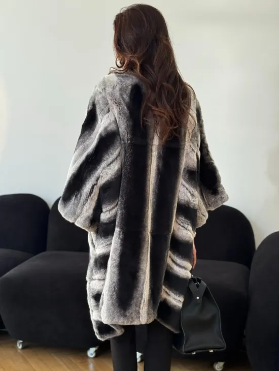 Шуба из кролика рекс - серая - фото 2
