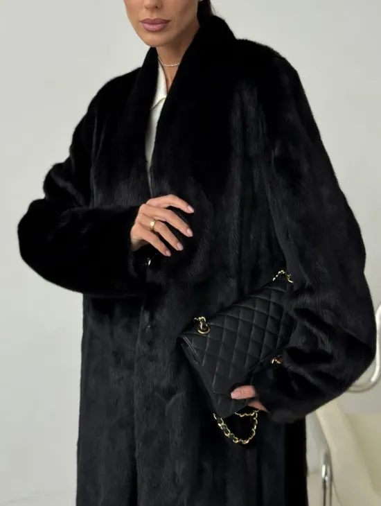 Длинная черная норковая шуба - фото 2