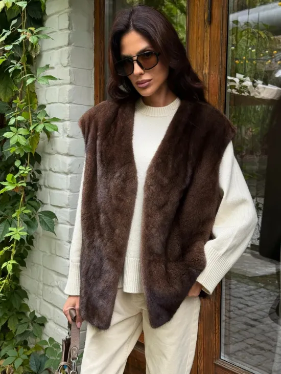 Жилет норковый - цвет коричневый - фото 5