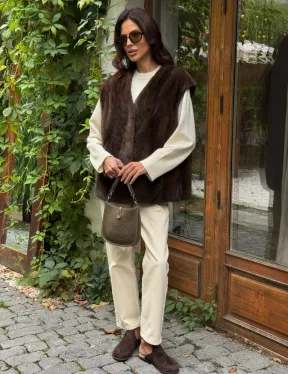 Жилет норковый - цвет коричневый - фото 9