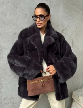 Меховой полушубок из норки  графит - фото 0