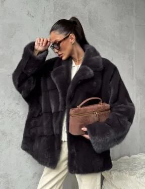 Меховой полушубок из норки  графит - фото 11