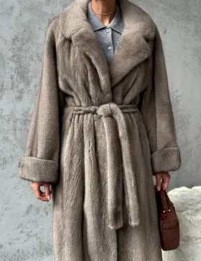 Длинная норковая шуба - цвет серый - фото 3