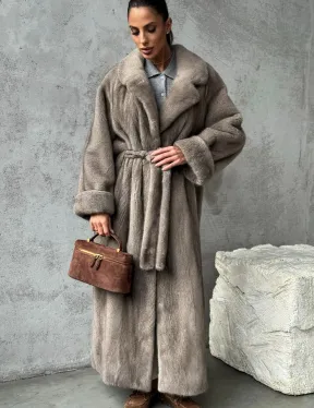 Длинная норковая шуба - цвет серый - фото 5