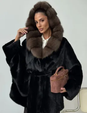 Норковый полушубок с капюшоном - летучая мышь - фото 8