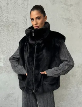 Черная норковая жилетка - фото 7