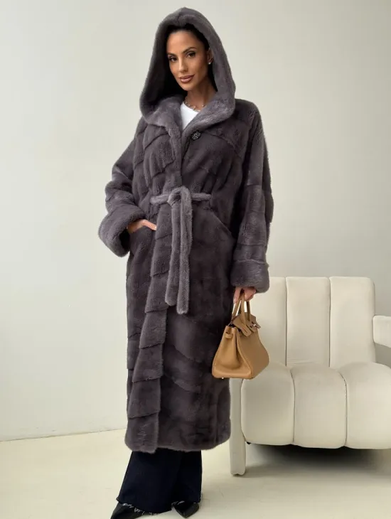 Длинная норковая шуба - капюшон кобра - фото 4