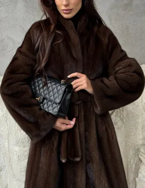 Пальто из норки с V-образным воротом - фото 1