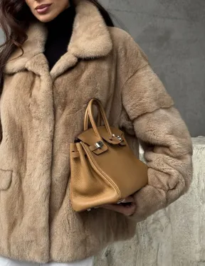 Норковый жакет с английским воротником - пастель - фото 2