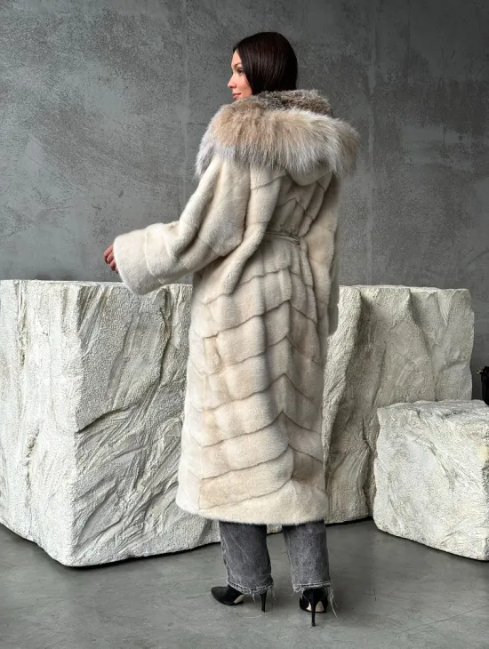 Норка шуба паркет с капюшоном рысь - фото 7