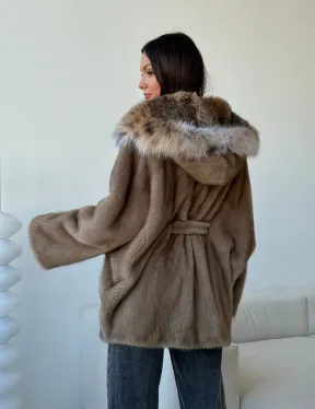 Норка - шуба летучая мышь с капюшоном рысь - фото 11