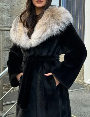 Черная норковая шуба с капюшоном из рыси - фото 2
