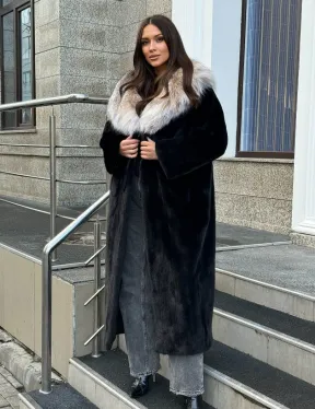 Черная норковая шуба с капюшоном из рыси - фото 12