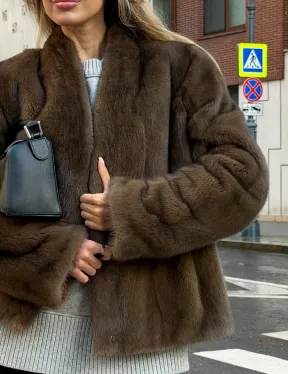 Короткий норковый жакет - цвет соболь - фото 1