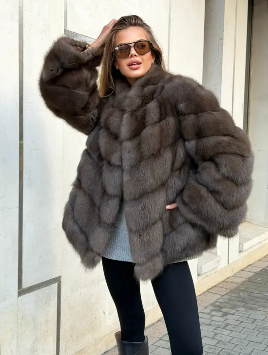 Шуба из куницы в цвете соболь - рукава косичкой - фото 6