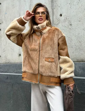 Комбинированная дубленка из овчины и норки - фото 9