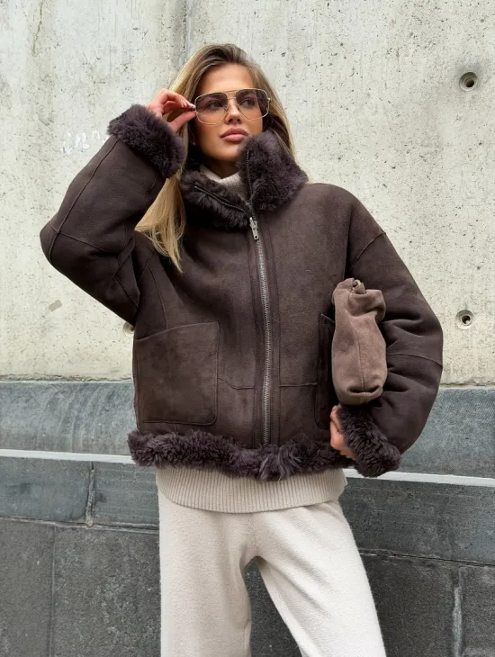 Натуральная двухсторонняя дубленка - бомбер - фото 11