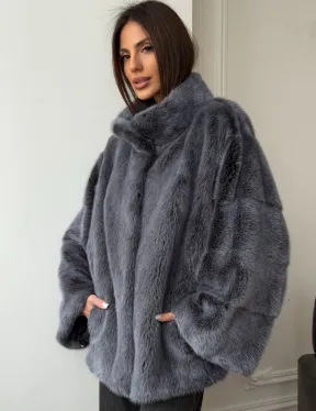 Короткая норковая шуба - стойка воротник - фото 7