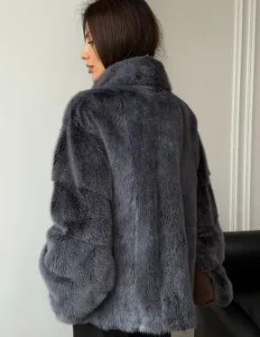 Короткая норковая шуба - стойка воротник - фото 4