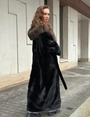 Длинная норковая шуба - кимоно с капюшоном куница - фото 10