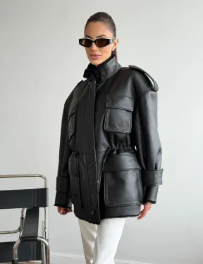 Черная куртка - дубленка из испанского мериноса - фото 7