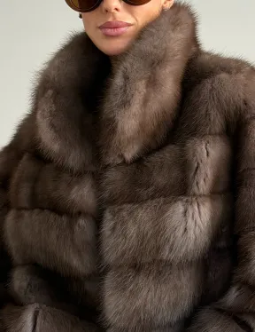 Короткая шуба из куницы - цвет трюфель - фото 1