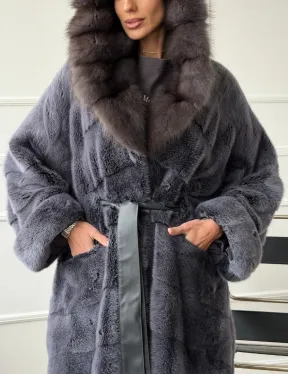 Длинная норковая шуба в пол с капюшоном куница - фото 1