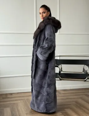 Длинная норковая шуба в пол с капюшоном куница - фото 9