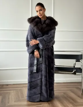 Длинная норковая шуба в пол с капюшоном куница - фото 8