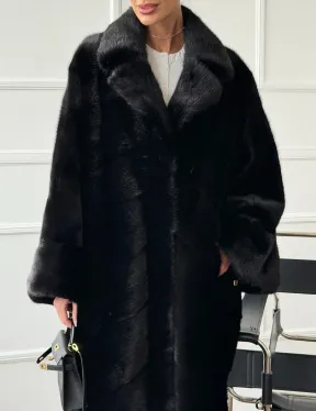 Черное меховое норковое пальто в стиле 