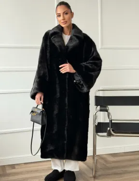 Черное меховое норковое пальто в стиле 