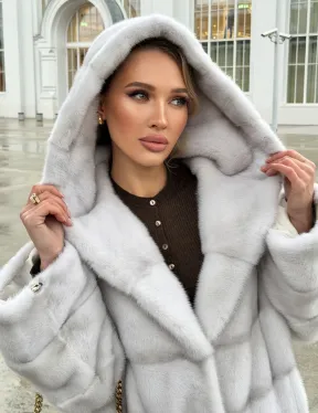 Белая норковая шуба с капюшоном - автоледи - фото 8