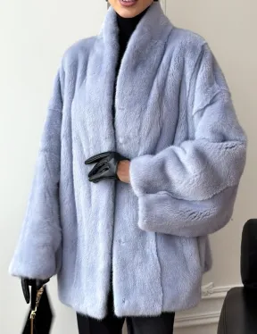 Голубой норковый полушубок - летучая мышь - фото 2