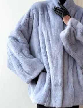 Голубой норковый полушубок - летучая мышь - фото 1