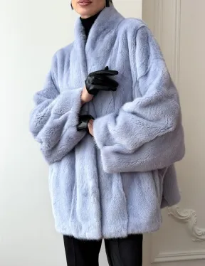 Голубой норковый полушубок - летучая мышь - фото 3