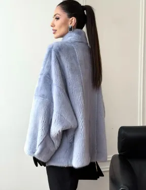 Голубой норковый полушубок - летучая мышь - фото 5