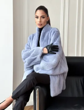 Голубой норковый полушубок - летучая мышь - фото 11