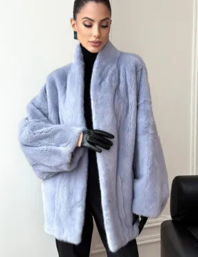 Голубой норковый полушубок - летучая мышь - фото 4