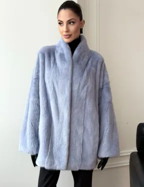 Голубой норковый полушубок - летучая мышь - фото 7