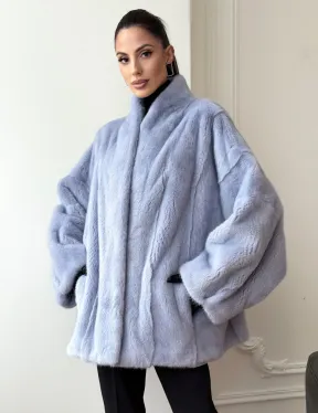 Голубой норковый полушубок - летучая мышь - фото 10