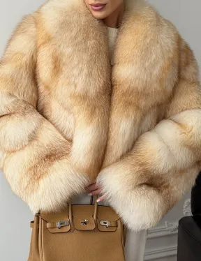 Полушубок-кроп с шалевым воротником из меха песца - фото 1