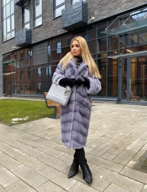 Шуба из меха голубой норки, фасон кимоно - фото 5