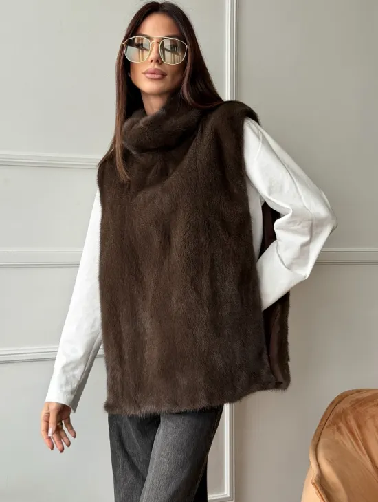 Норковая манишка коричневого цвета - фото 8