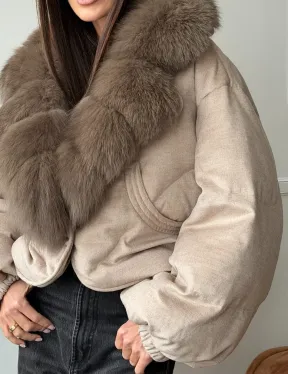 Зимний короткий пуховик с мехом - оверсайз - фото 1