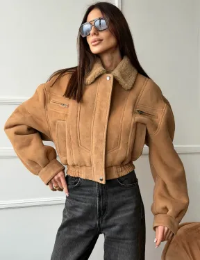 Зимняя женская дубленка - бомбер - фото 5